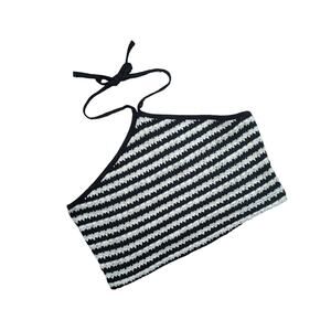 Nasty Gal Stripe Crochet Tie Neck Halterneck Top size 8